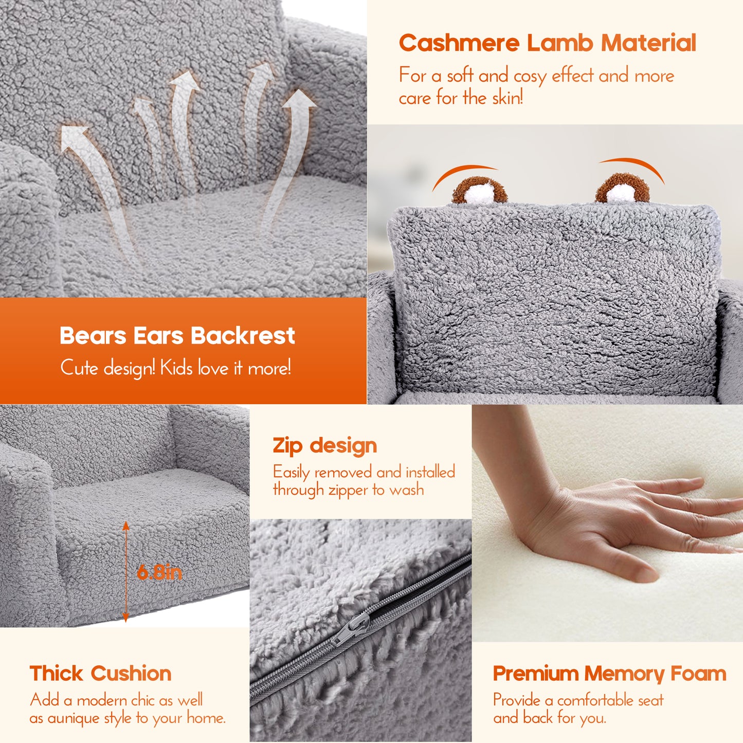 Rupoun Kids Couch Toddler Sofa Convertible Foldable Flip Open Sofa for Girls and Boys, Gray