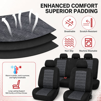 FLORAY Universal Car Seat Covers Full Set for Sedans & Compact SUVs, Airbag Compatible Auto Seat Protectors, Front & Rear Bench, Black