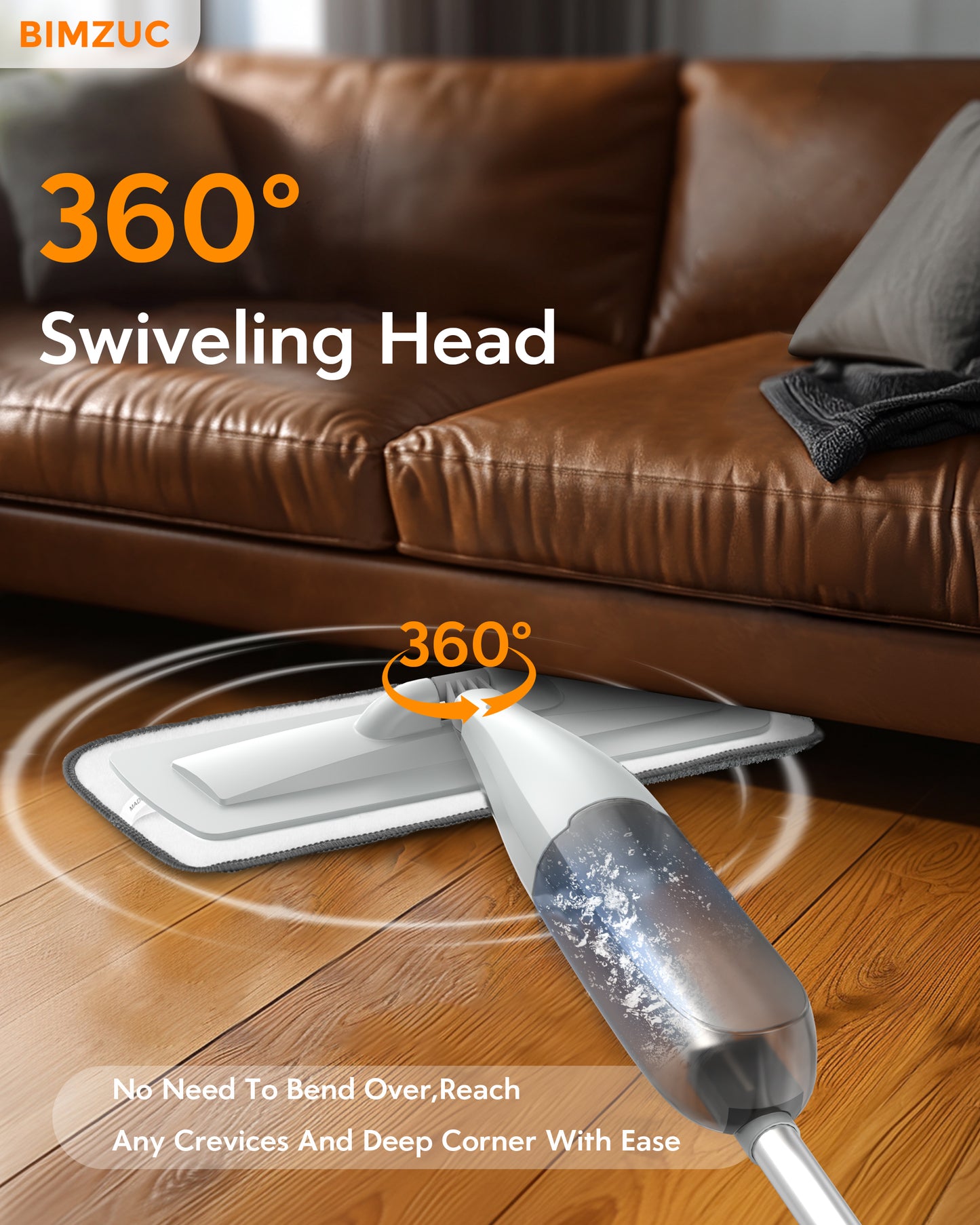 BIMZUC Spray Mop for Floor Cleaning with 3 Washable Pads-Wet Dry Microfiber Mop with 27 oz Refillable Bottle, Gray - New