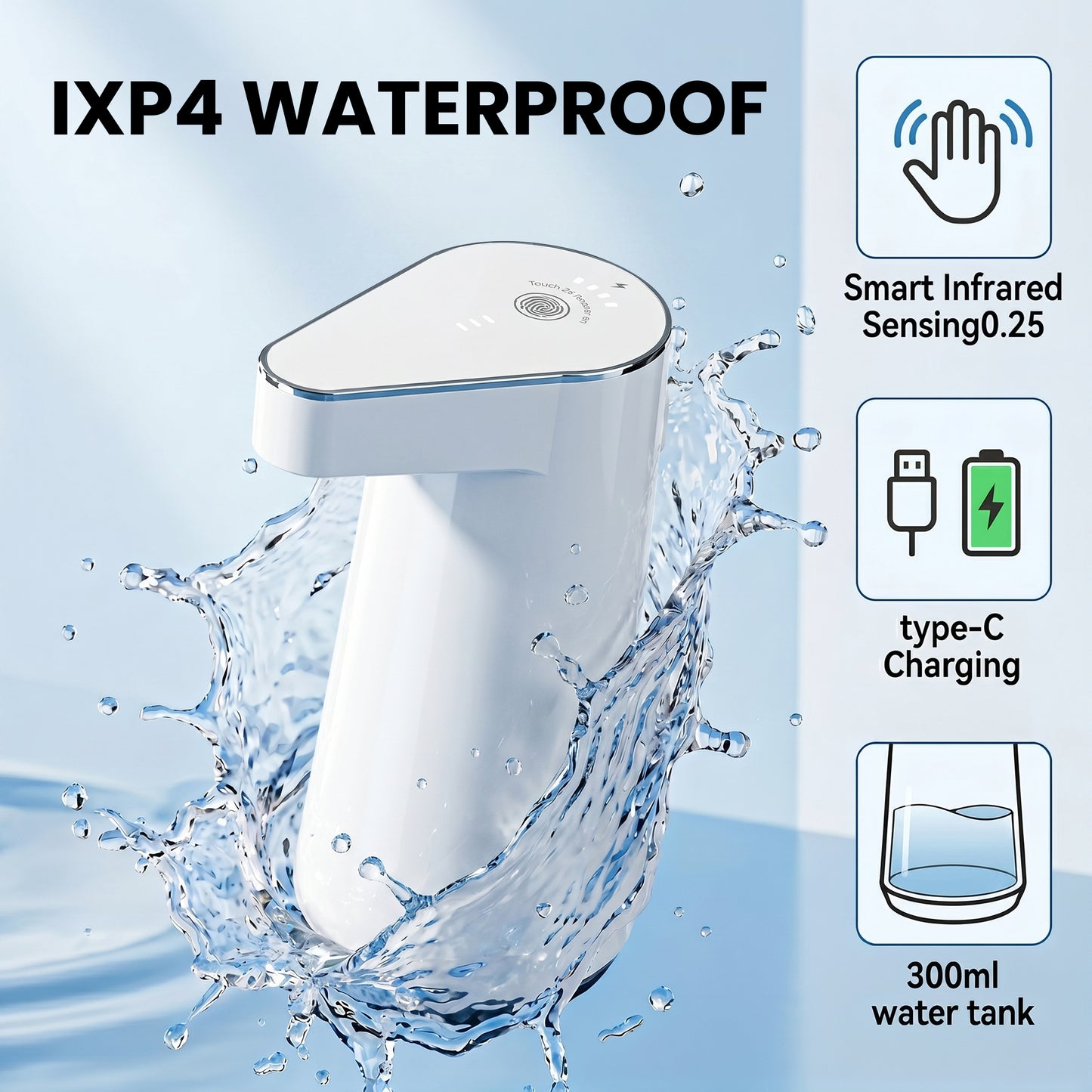 XSAPT Touchless Automatic Soap Dispenser, Rechargeable Foaming Hand Soap Dispenser, 4-Level Wall Mount, 300ml