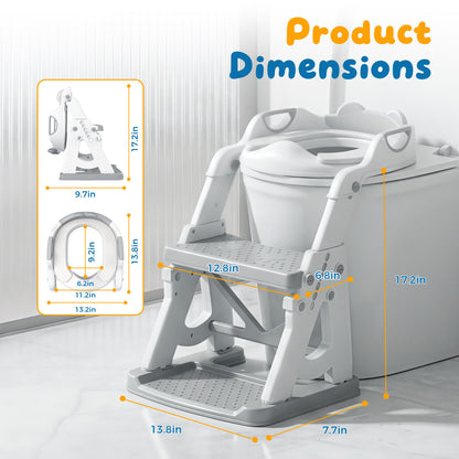 RUPOUN Adjustable Potty Training Seat with Step Stool, Toddler Potty Seat for Toilet, Anti-Slip & Splash Guard for Boys & Girls, Gray