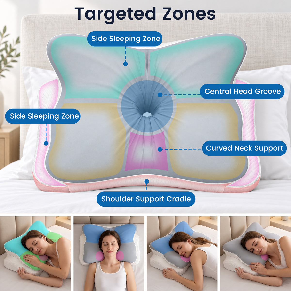 Alylo Cervical Contour Pillow for Neck Support, Fast Rebound Memory Foam Orthopedic Bed Pillow with Breathable Cover, Support for Side, Back & Stomach Sleepers