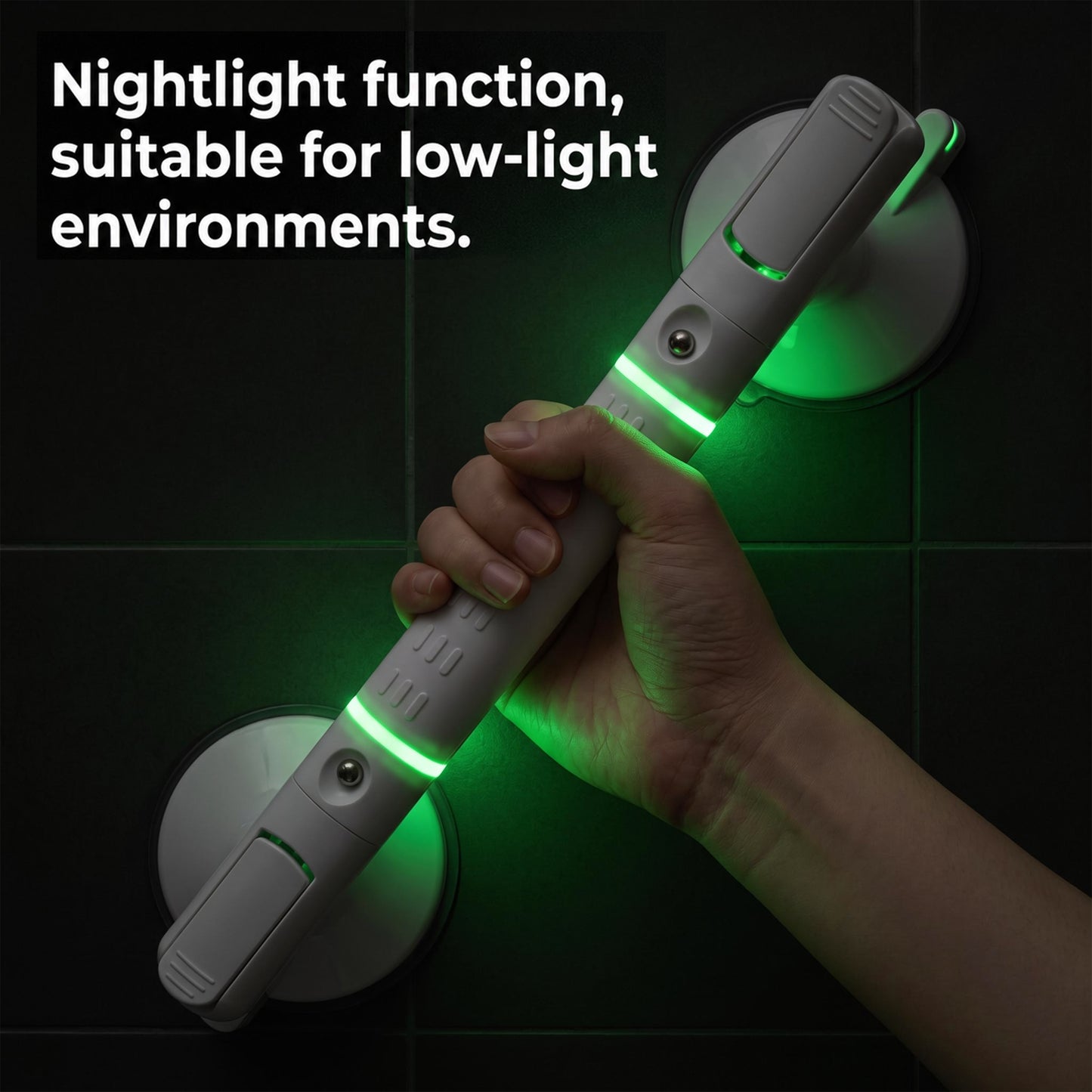 LZSDS Suction Shower Grab Bars, 2 Pack 18 Inch Bathroom Balance Assist Handles with Non Slip Glow Grip