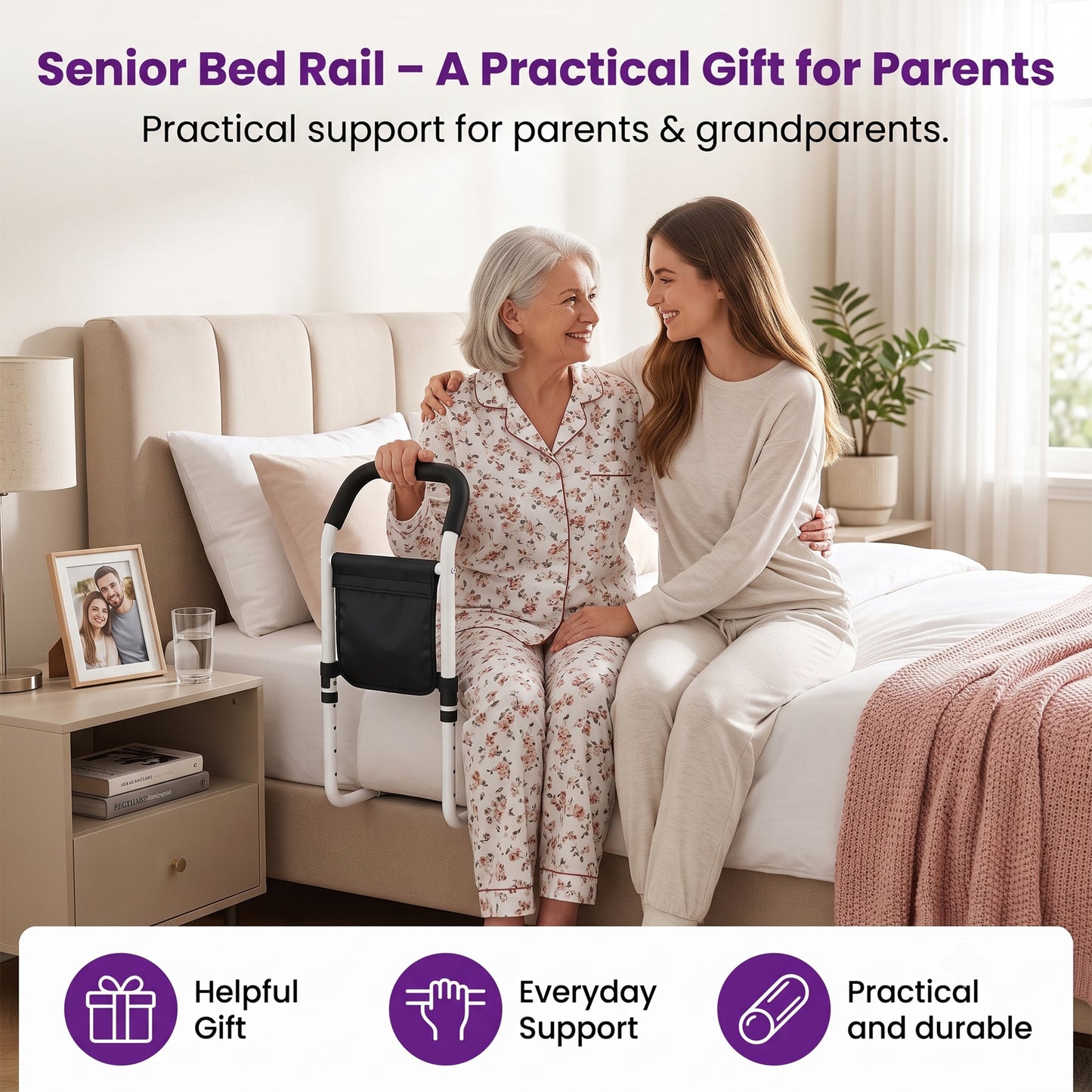 YCPINGC Bed Assist Rails for Seniors, 2026 Upgrade Adjustable Bed Rails for Elderly Adults with Safety Guard, Storage Bag and Fixing Strap