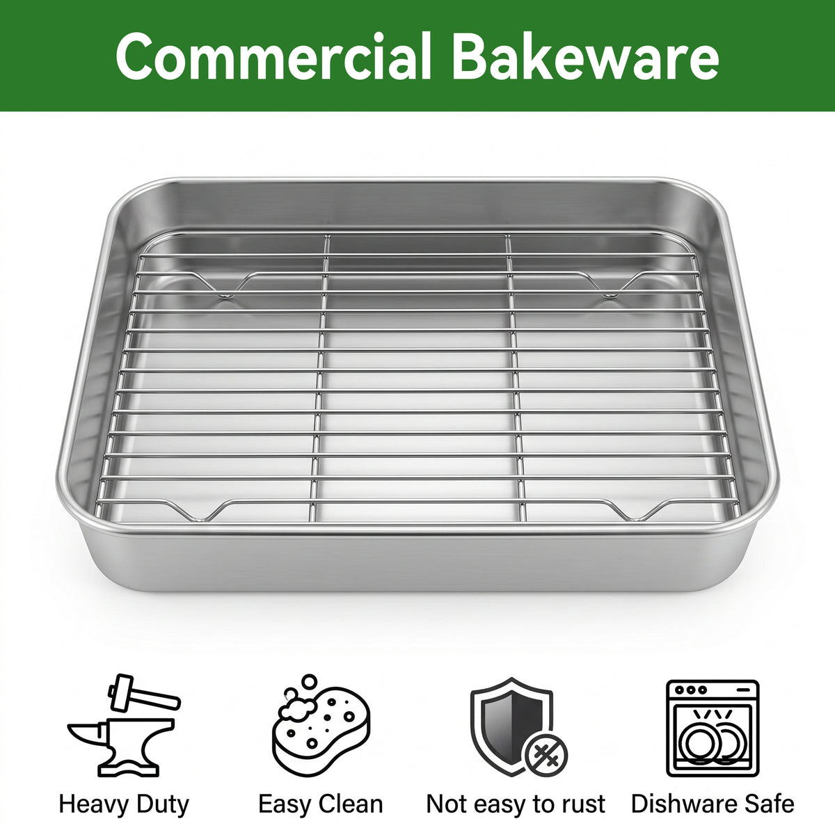 XSAPT Baking Sheet with Wire Rack, 10.24 x 7.87 inch Stainless Steel Heavy Duty Set, Silver