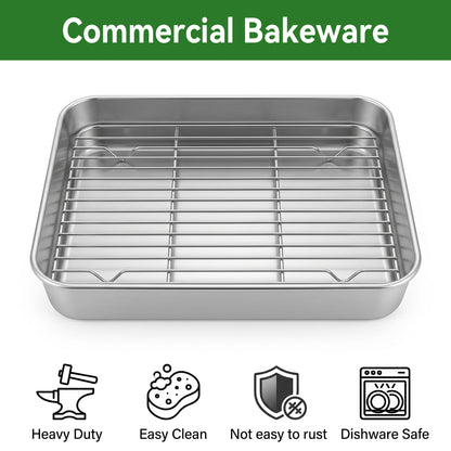 XSAPT Baking Sheet with Wire Rack, 10.24 x 7.87 inch Stainless Steel Heavy Duty Set, Silver