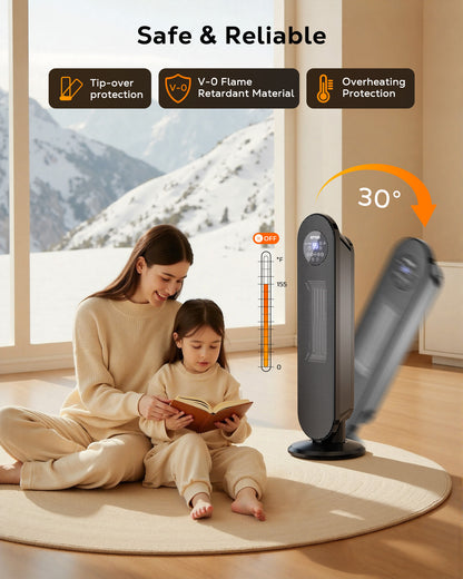 NFTIGB 25" Space Heater for Indoor Large Room, 1500w Oscillating Electric Heaters with Remote Fast Heating,New