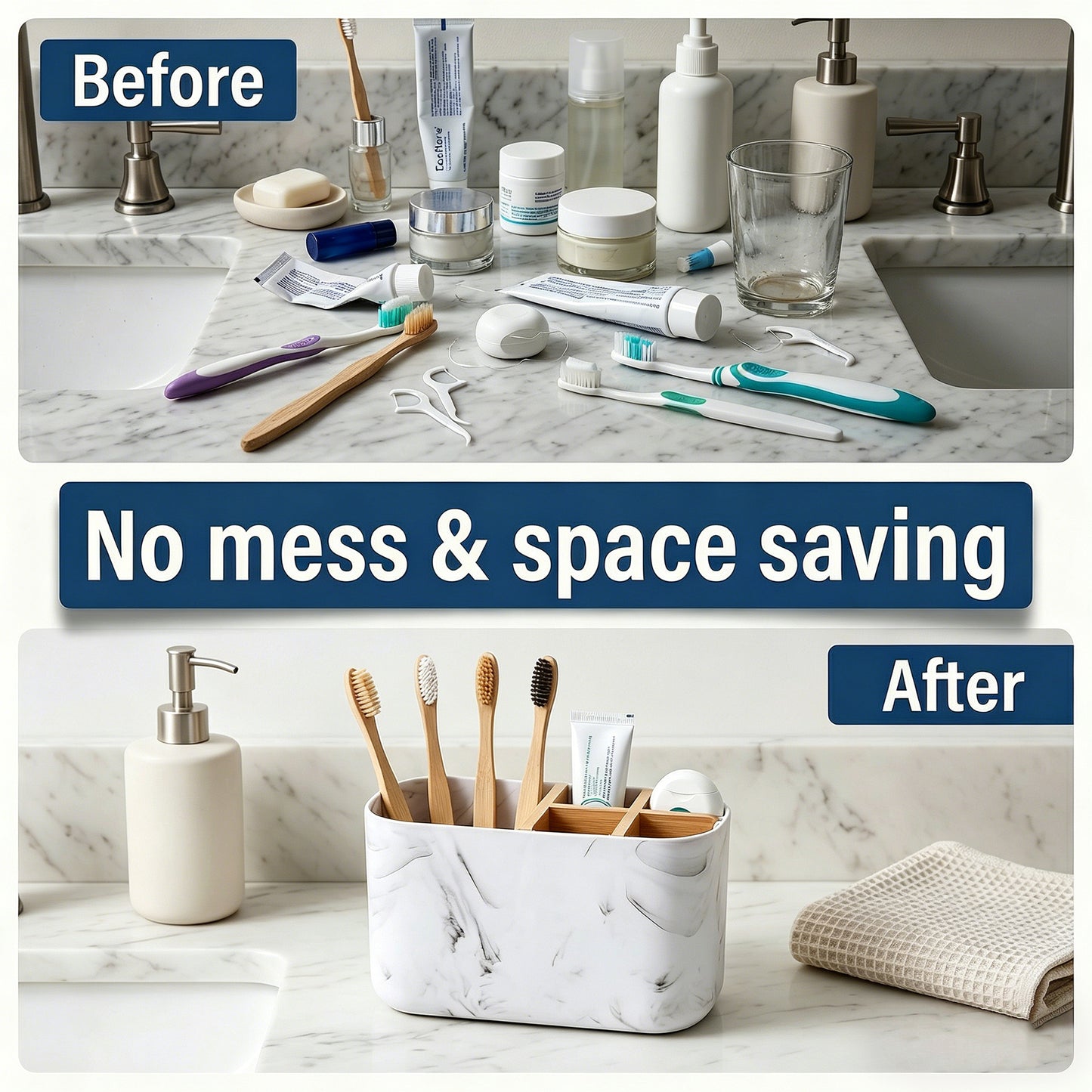 AOLIGO 5 Slot Toothbrush Holder for Bathroom, Electric Toothbrush Organizer with Removable Compartment,  Marble White
