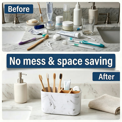 AOLIGO 5 Slot Toothbrush Holder for Bathroom, Electric Toothbrush Organizer with Removable Compartment,  Marble White