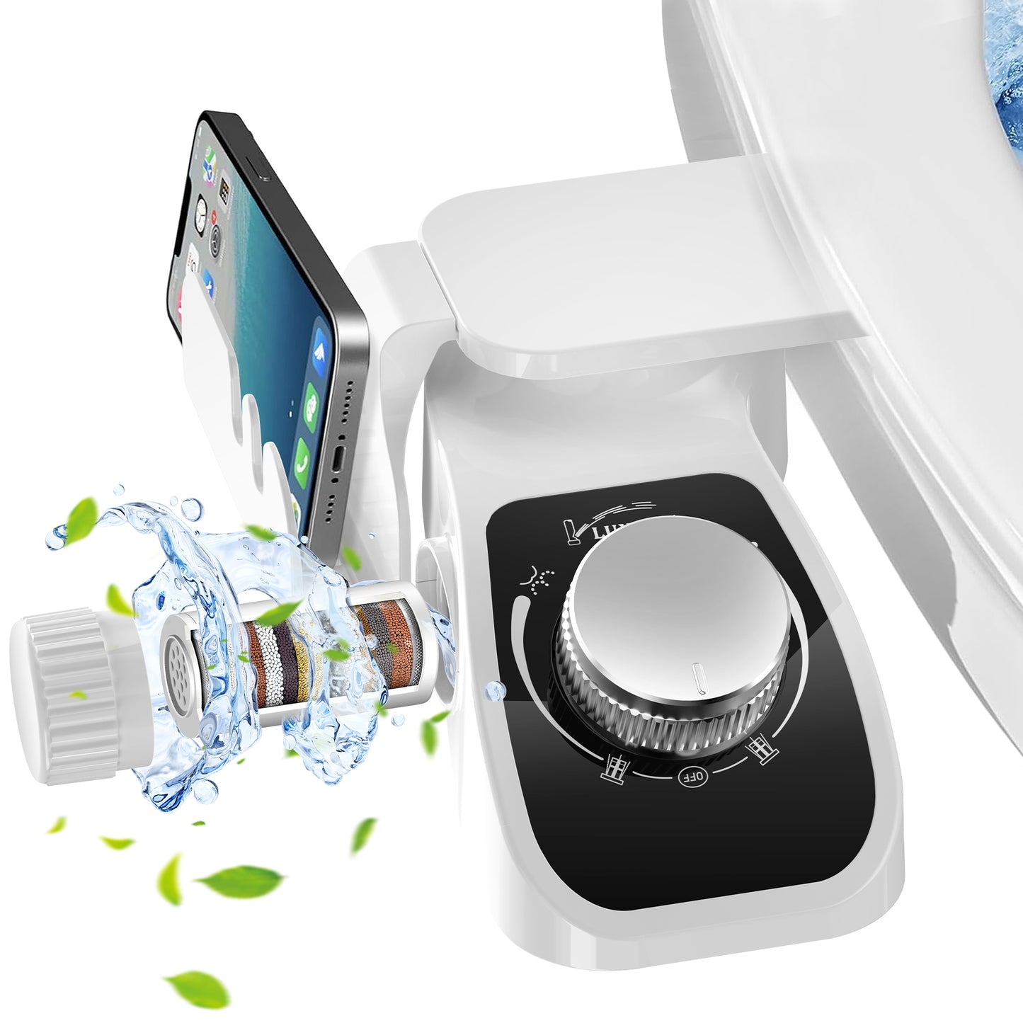 Hodvit Dual Nozzle Non-Electric Bidet Toilet Attachment with Filtration and Self-Cleaning, Adjustable Pressure Control