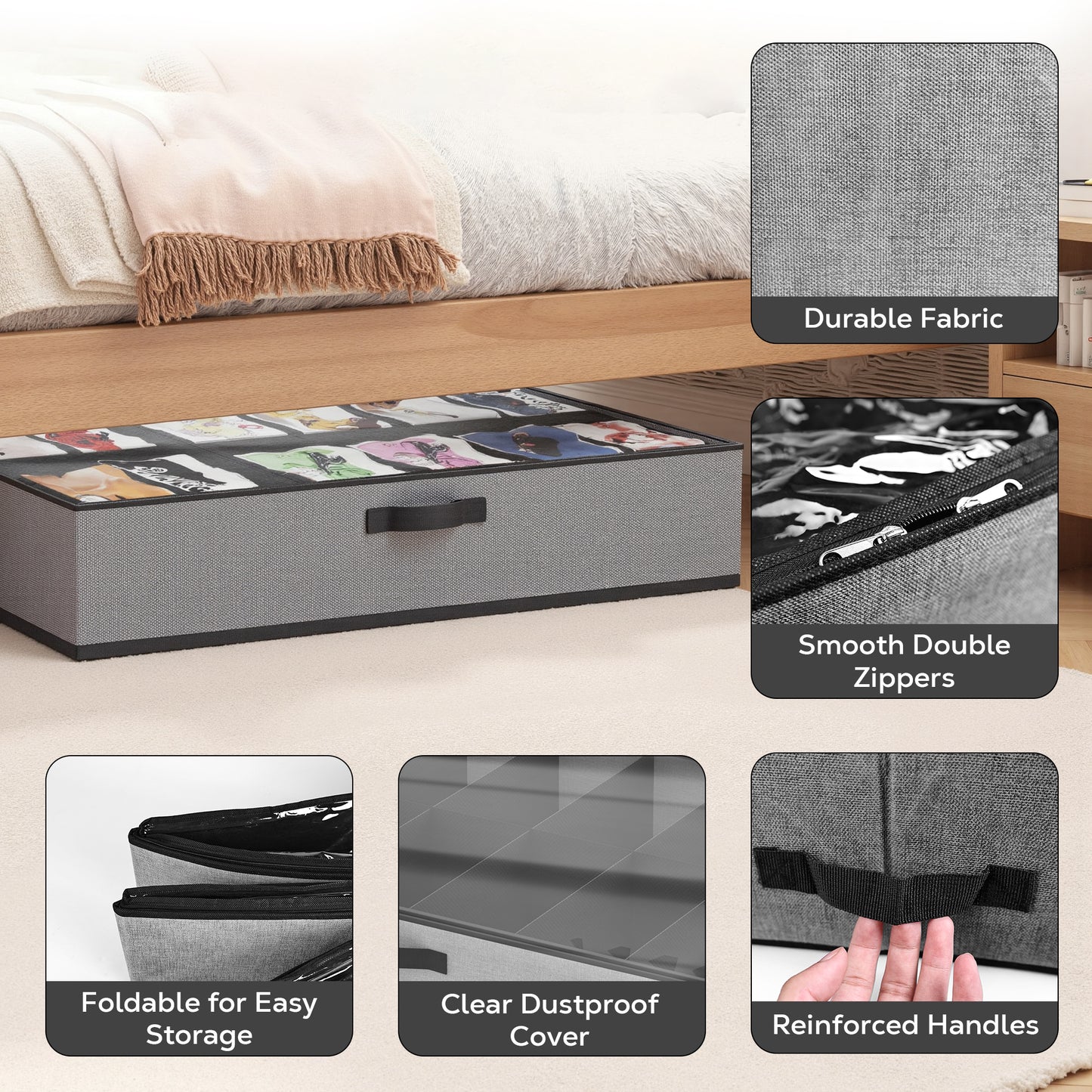 WEENEED 2-Pack Under Bed Shoe Storage Organizer, Fits 24 Pairs with Individual Dividers, Foldable Underbed Shoe Box for Closet