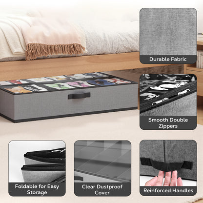 WEENEED 2-Pack Under Bed Shoe Storage Organizer, Fits 24 Pairs with Individual Dividers, Foldable Underbed Shoe Box for Closet