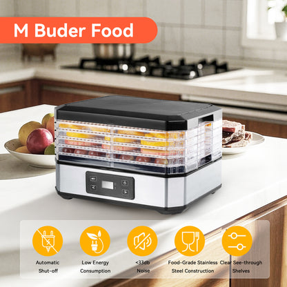 M Buder Food Dehydrator Machine 5 Tray, Adjustable Timer and Temperature, for Drying Jerky and Fruits, Black