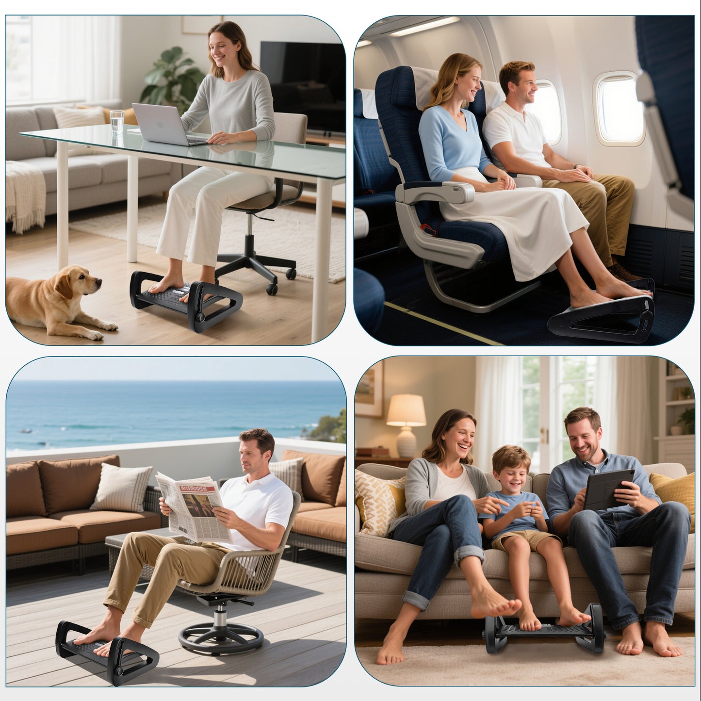 WEENEED Adjustable Ergonomic Foot Rest Under Desk with 6 Heights, Massage Surface & Rollers, Portable Foot Stool for Office, Home & Travel – Black