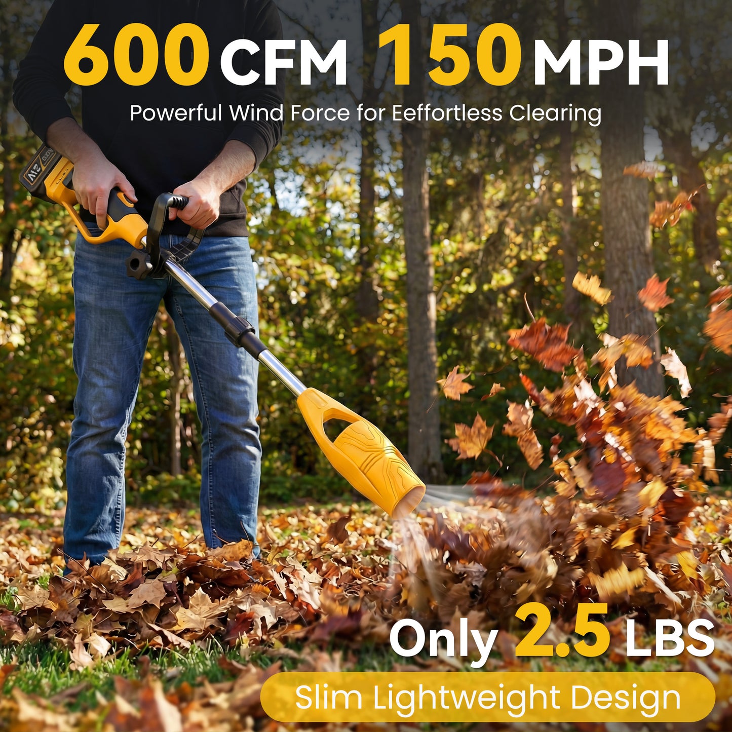 HOTREE Cordless Leaf Blower, 600CFM 150MPH with 2×21V Batteries Foldable Leaf Blower for Blowing Leaves, Patio Cleaning, Lawn Care and Dus
