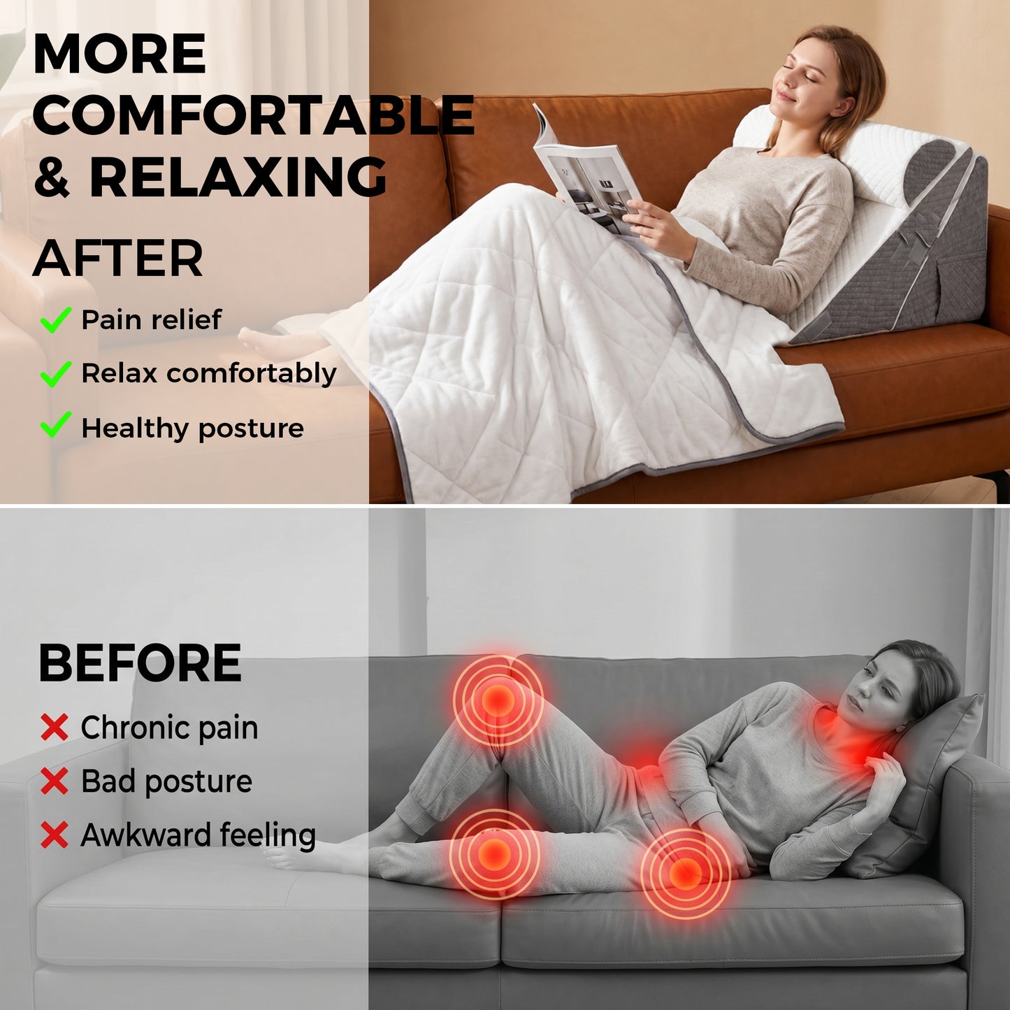 ALYLO Wedge Pillow 3-Piece Adjustable Set with Memory Foam Neck Cushion for After Surgery and Acid Reflux, Dark Grey and White