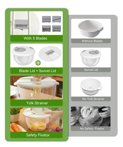 M Buder Salad Spinner, Vegetable Fruit Washer Dryer and Chopper, Lettuce Spinner with 5 Blade Slicer Shredder, 4500ML Slalad Bowl , White