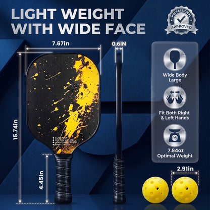 Feeray USAPA Approved Pickleball Paddles Set of 2, Graphite Rackets with Polypropylene Core, Includes 4 Balls & Carry Bag