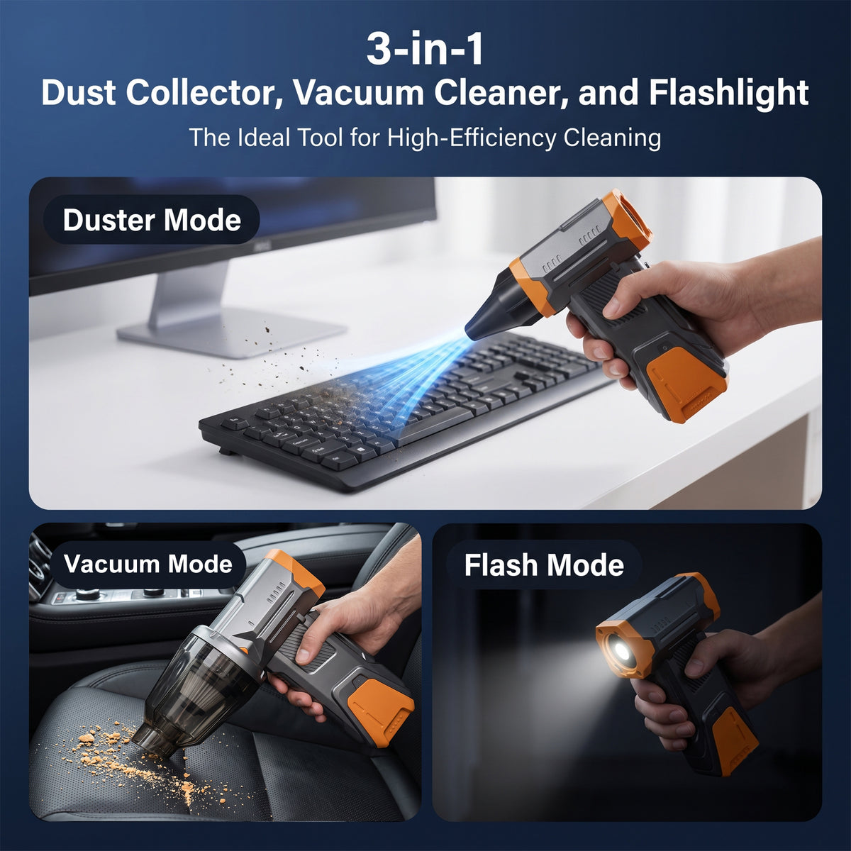 MORSUMA 3-in-1 Compressed Air Duster, 130000 RPM, Orange and Silver, 1-Pack