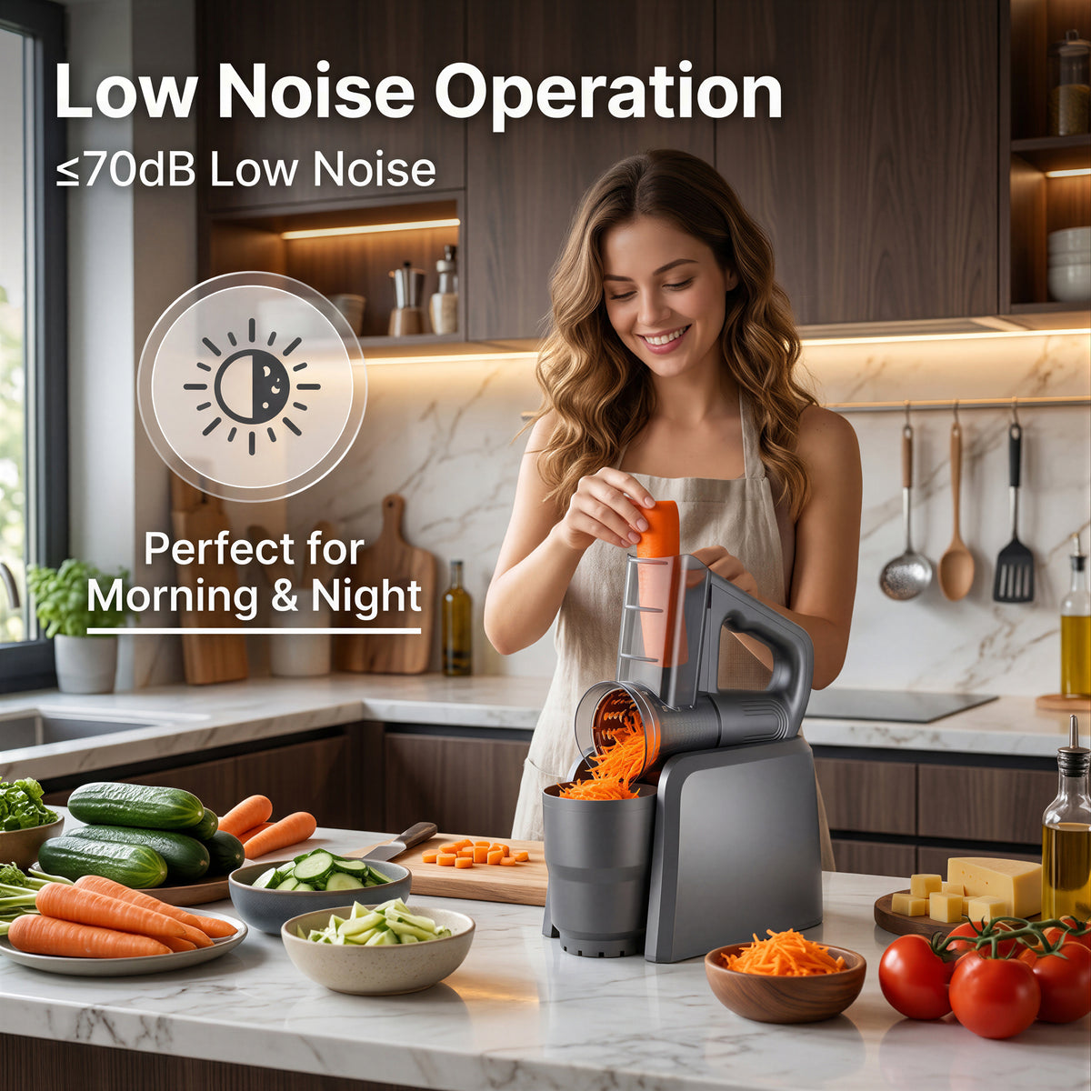M Buder Electric Cheese Grater, 5 Blades Electric Grater for Home Kitchen, One-Touch Control Electric Cheese Shredder , Mandoline Slicer, Battery Digital Display, Gray