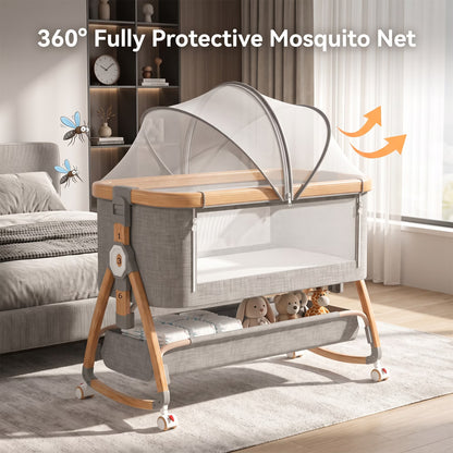 Chastar Bassinet, Foldable Bedside Bassinet with 6 Adjustable Heights and Mesh Panels, for Newborns, Gray