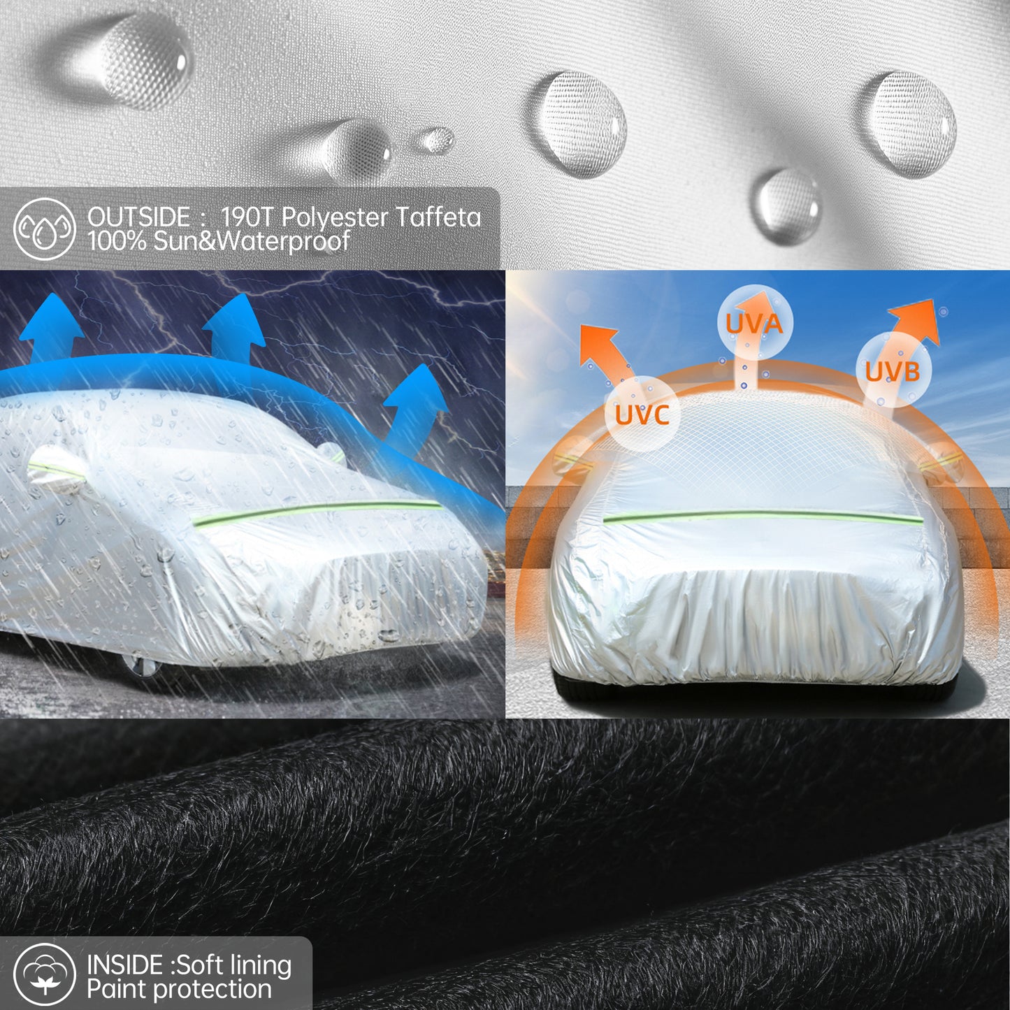 Floray Waterproof All-Weather Car Cover with Zipper Door – Heavy-Duty Windproof Protection for Large Sedans, UV and Snow Guard (XL, 210" x 59" x 47")