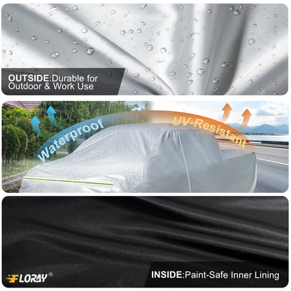 Floray Waterproof All-Weather Truck Cover with Zipper Door – Heavy-Duty Windproof Protection for Full-Size Pickup Trucks, UV and Snow Guard (PK-XL, 248" x 59" x 69")