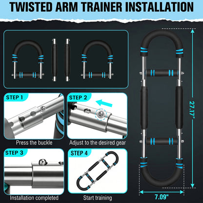 Feeray Twister Arm Trainer for Men, 66-110 LBS Adjustable Chest Workout Equipment, Home Fitness Spring Resistance, Black/Blue