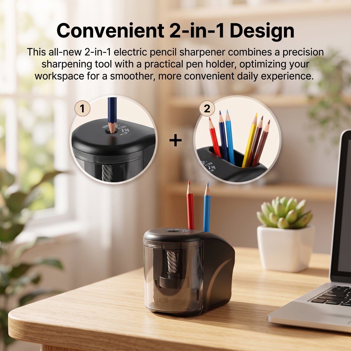 AOLIGO Electric Pencil Sharpener Auto Stop, Automatic Sharpener for Classroom Office Home Art Pencils Black