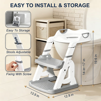 QRNYYOE Potty Training Seat 2-in-1 with 2 Step Ladder, Foldable and Adjustable Height Toddler Toilet Step Stool