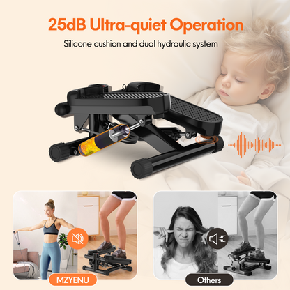 Opmukin Mini Steppers for Exercise, Mute the Sound with Resistance Bands, 331lbs Loading Capacity, Digital Monitor, Optional Twist Motion for Home Fitness - Dark Black