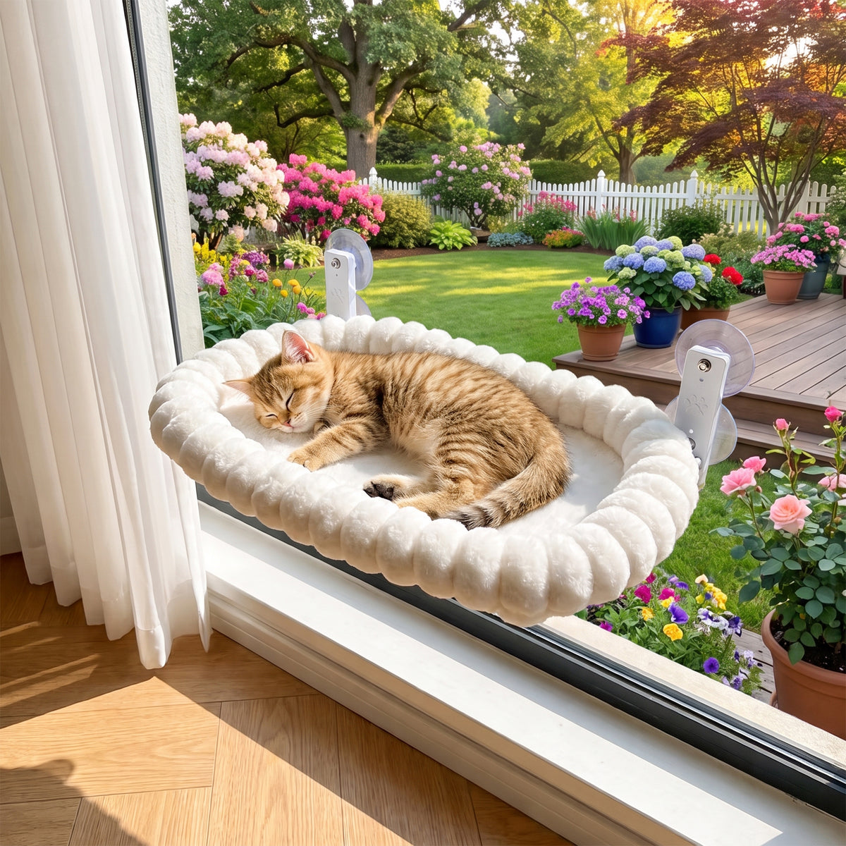 Tolobeve Foldable Cat Window and Wall Perch, Steel Frame Hammock, White Flannel, Holds 33 lbs,XL