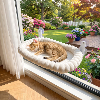 Tolobeve Foldable Cat Window and Wall Perch, Steel Frame Hammock, White Flannel, Holds 33 lbs,XL