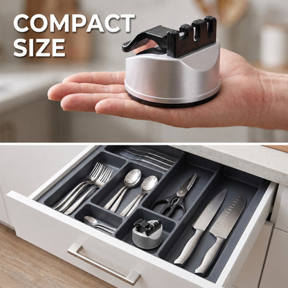LZSDS 3-Stage Manual Knife Sharpener with Suction Base, Silver