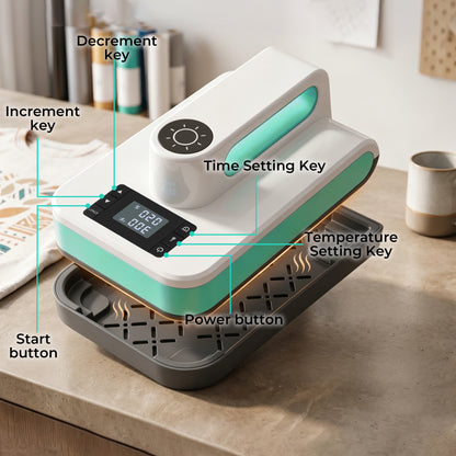 Reelexia Portable Heat Press Machine, for DIY T-Shirts and Bags, with Smart Auto Shut-Off - Green, 7.5" x 4.75"