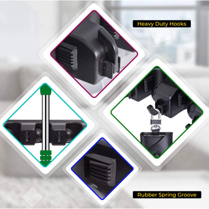 BIMZUC Wall Mount Broom Holder, 5-Position Plastic Organizer with Hooks, for Home and Garden Cleaning Tools