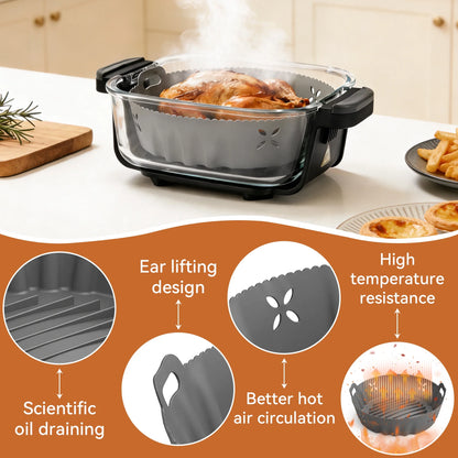 M Buder 2 Pack Silicone Air Fryer Liners with Side Holes, Round Reusable Basket Bowl Replacement for Parchment Paper, Fits 4-7 QT, Baking Tray Oven Accessories, Gray&Red (Top 7.9in, Bottom 6.7in)