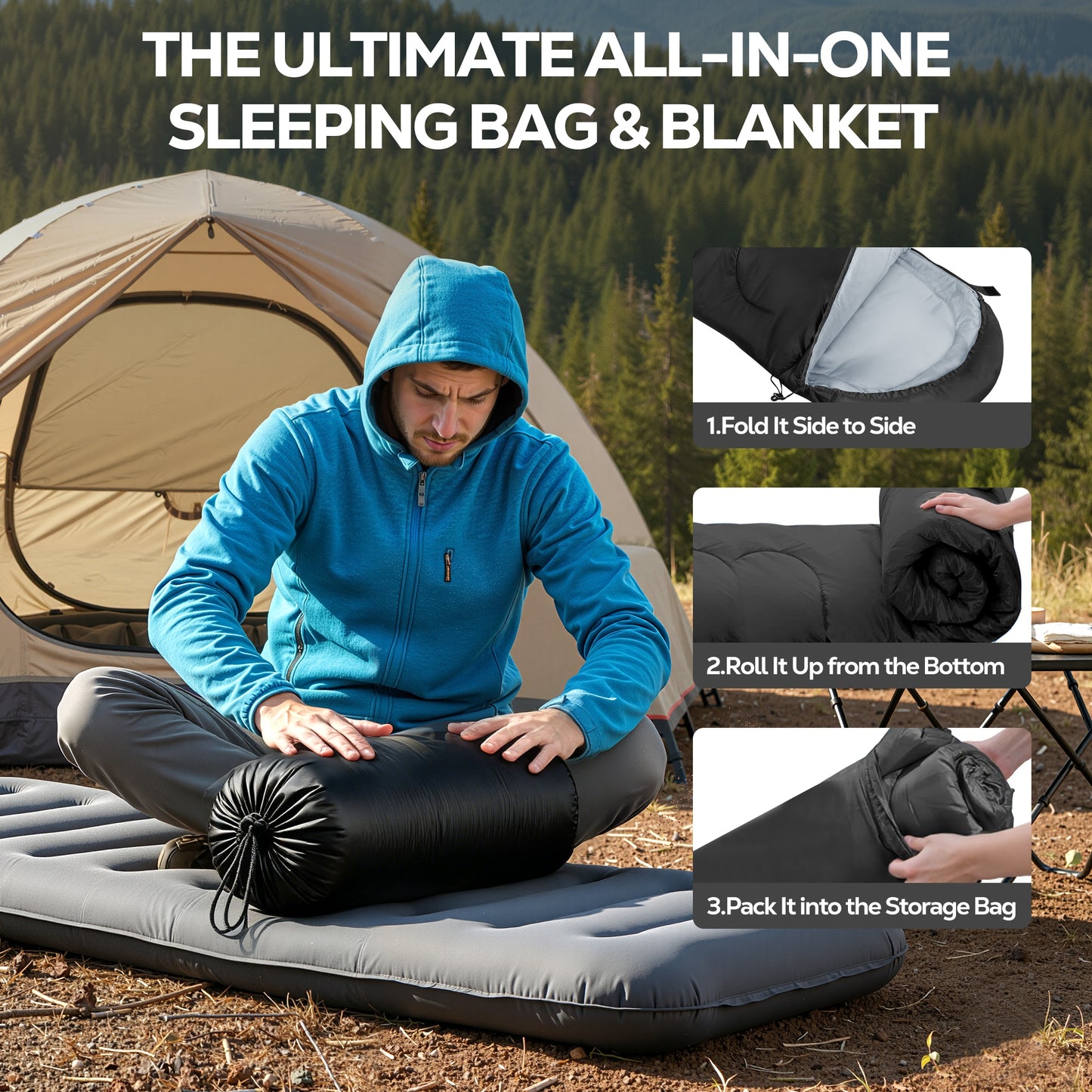 OHHANI Sleeping Bag for Adults Lightweight Backpacking, Comfort 40°F to 77°F, 87" x 30" Suitable for Camping, Hiking, Travel, Black