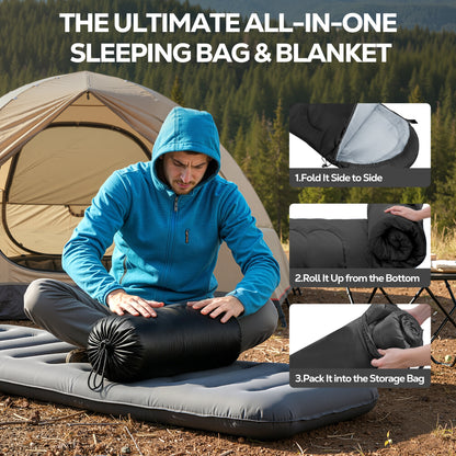 OHHANI Sleeping Bag for Adults Lightweight Backpacking, Comfort 40°F to 77°F, 87" x 30" Suitable for Camping, Hiking, Travel, Black