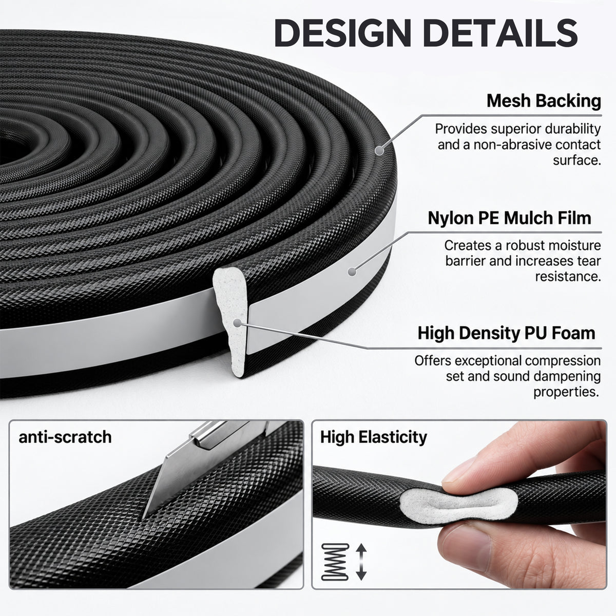 LZSDS Self-Adhesive Polyurethane Foam Door Weatherstrip, 33 ft Wedge-Shaped Window and Door Frame Seal, Black, 2-Pack