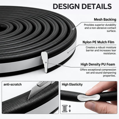 LZSDS Self-Adhesive Polyurethane Foam Door Weatherstrip, 33 ft Wedge-Shaped Window and Door Frame Seal, Black, 2-Pack