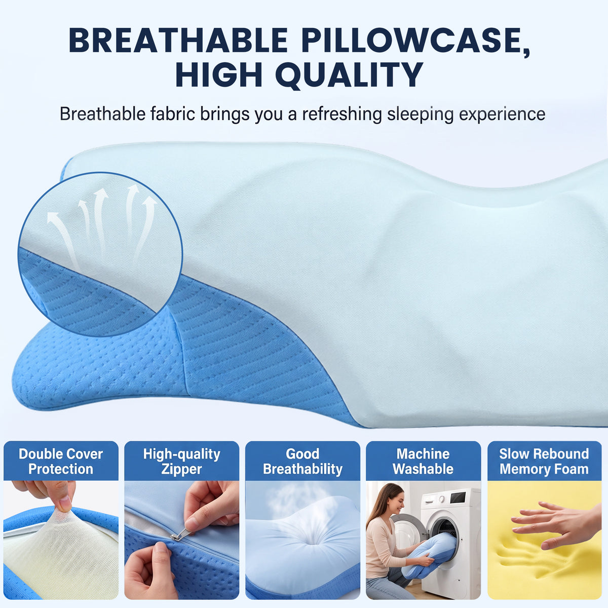 Alylo Cervical Neck Pillow for Neck Support, Contour Memory Foam Pillow with Arm Grooves, Ergonomic Bed Pillows for Side Back Stomach Sleepers, Gray