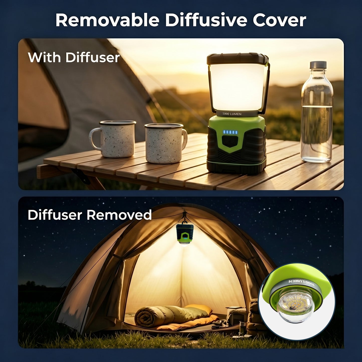 OHHANI Camping Lantern 1000LM with 5 Modes Camping Light Rechargeable for Power Cuts, Emergency Lighting, Hiking, Camping