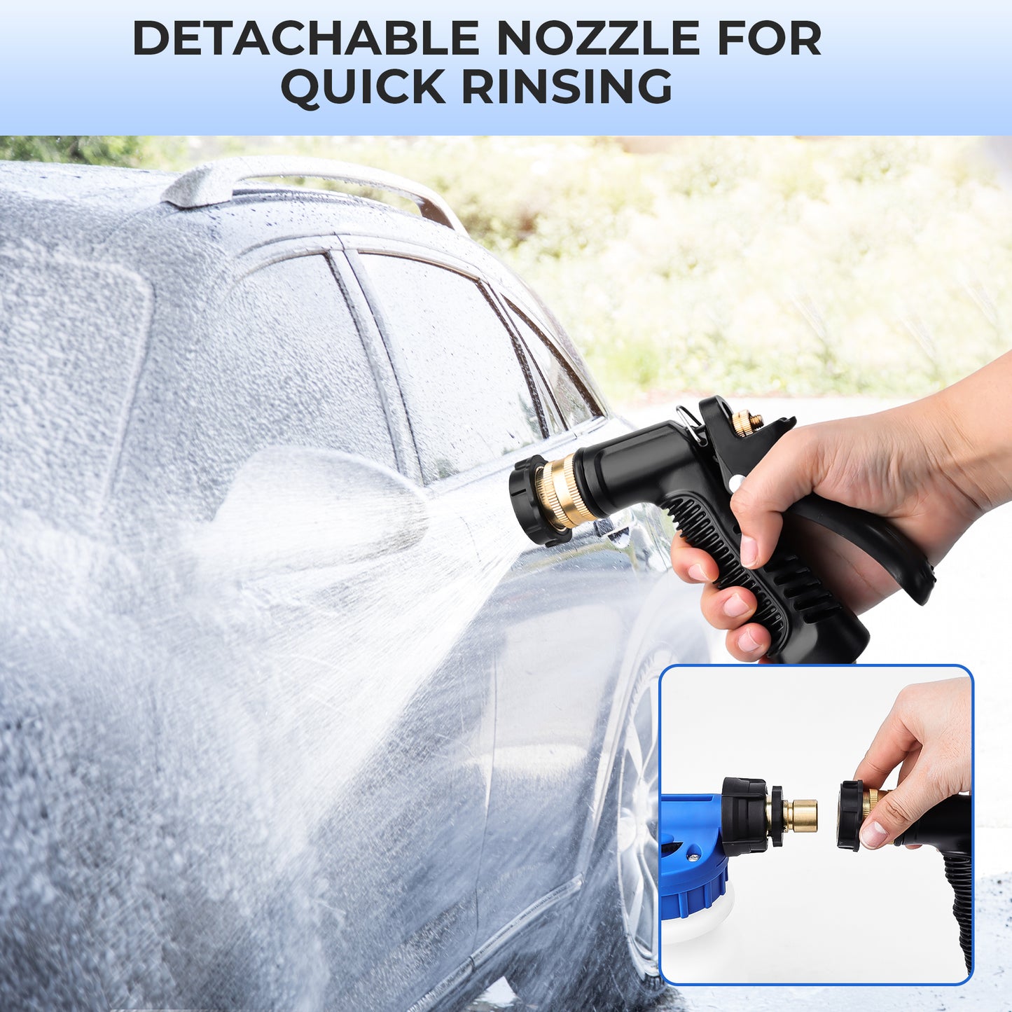 OHHANI Foam Cannon Adjustable Pressure Washer Foam Cannon, Professional Car Wash Gun, Nozzle Accessories, High-Density Cleaning Mitt for Car Washing and House Cleaning, Blue