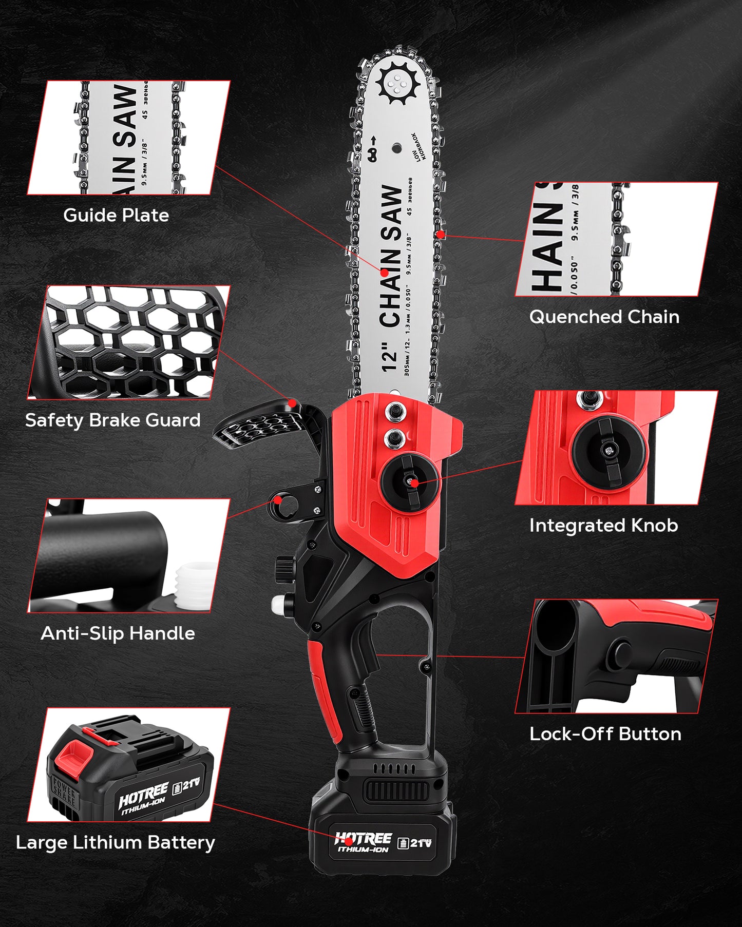 HOTREE 12 Inch Cordless Chainsaw, 21V Electric Handheld Chainsaw for Tree Trimming, Wood Cutting, Outdoor Yard Work