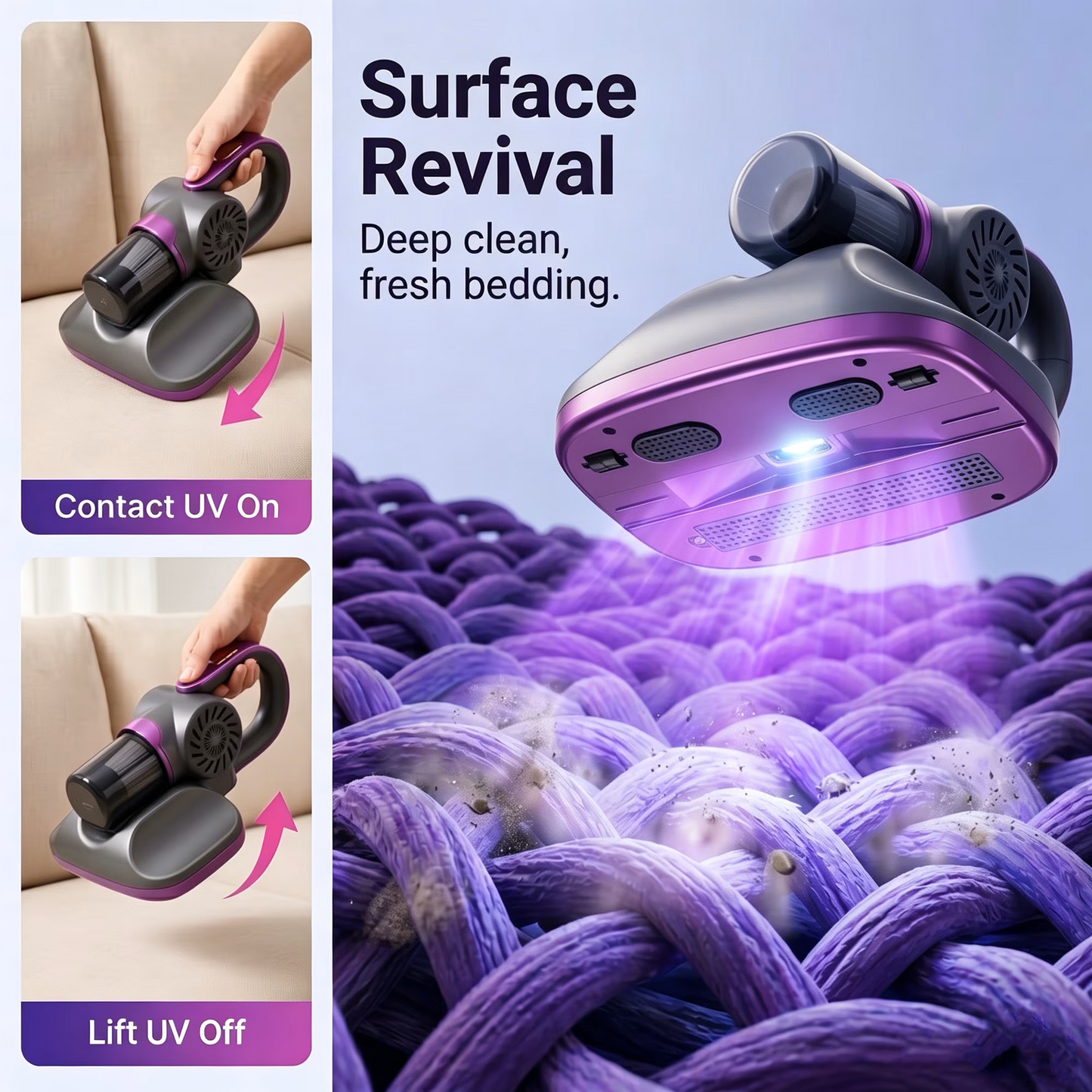 FVSA 8500Pa Cordless Mattress Vacuum, Handheld Bed Cleaner with 8000VPM Deep Tapping