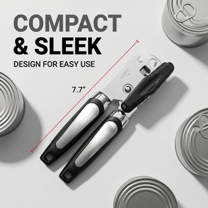 M Buder Can Opener Manual, Stainless Steel Can Opener with Smooth Edge, Ergonomic Handle, Black