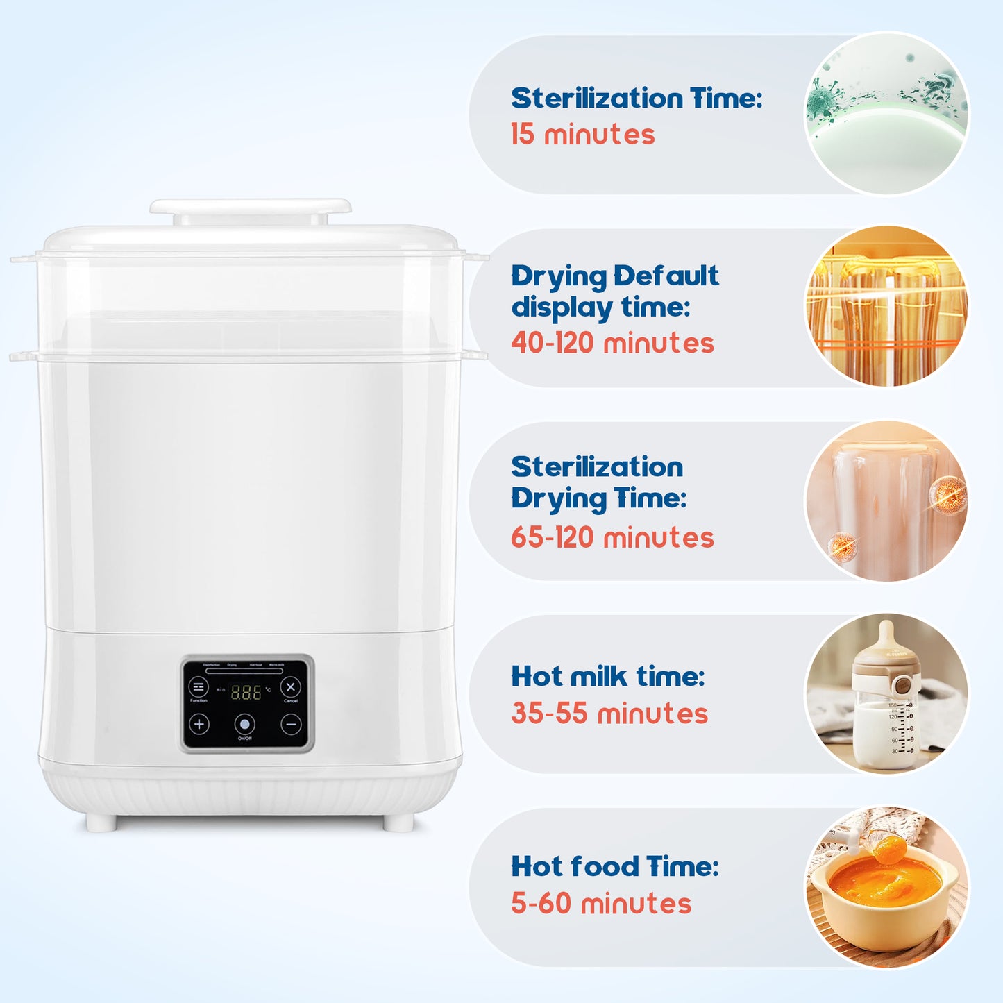 RUPOUN Baby Bottle Sterilizer and Dryer, Electric Steam Sterilizer with Bottle Warmer and Dryer Function, White