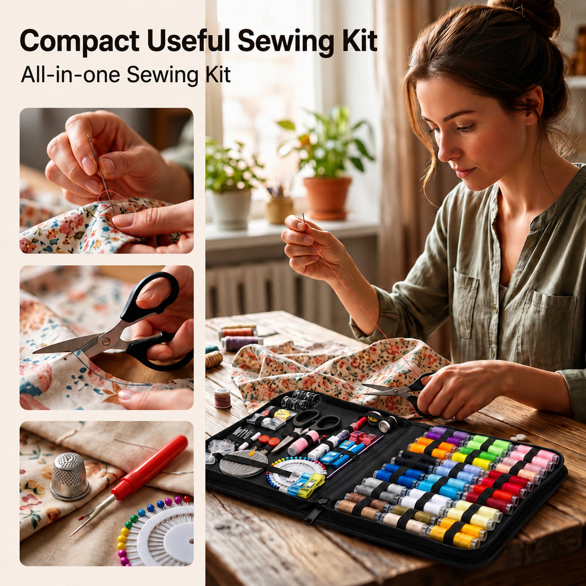 XSAPT 11.22 Inch Portable Sewing Kit, Complete Sewing Kit for Adults, Black, 240-Piece
