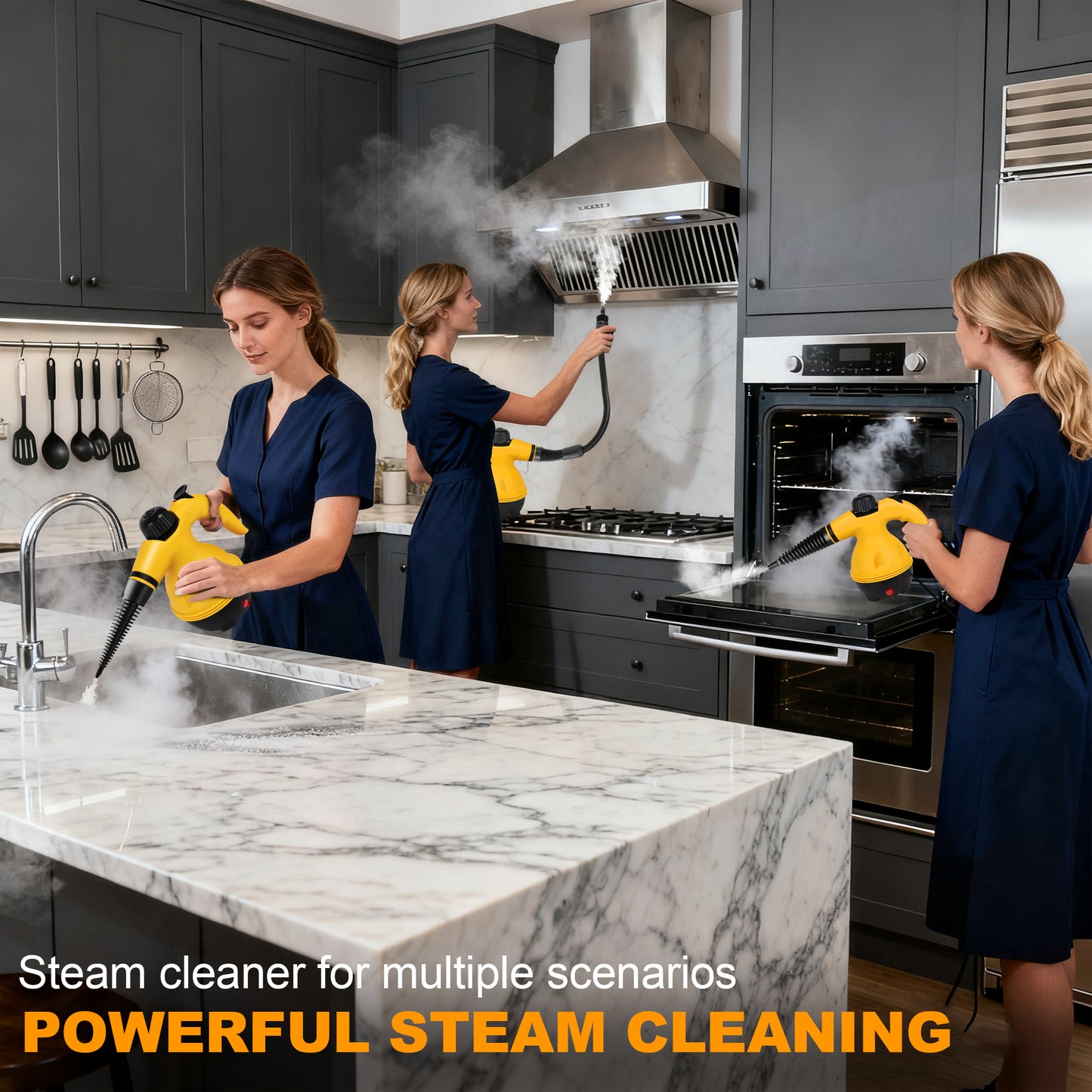 BIMZUC Handheld Steam Cleaner, 2500W Multi-Surface Cleaner with 10 Accessories, Compact Design, Yellow